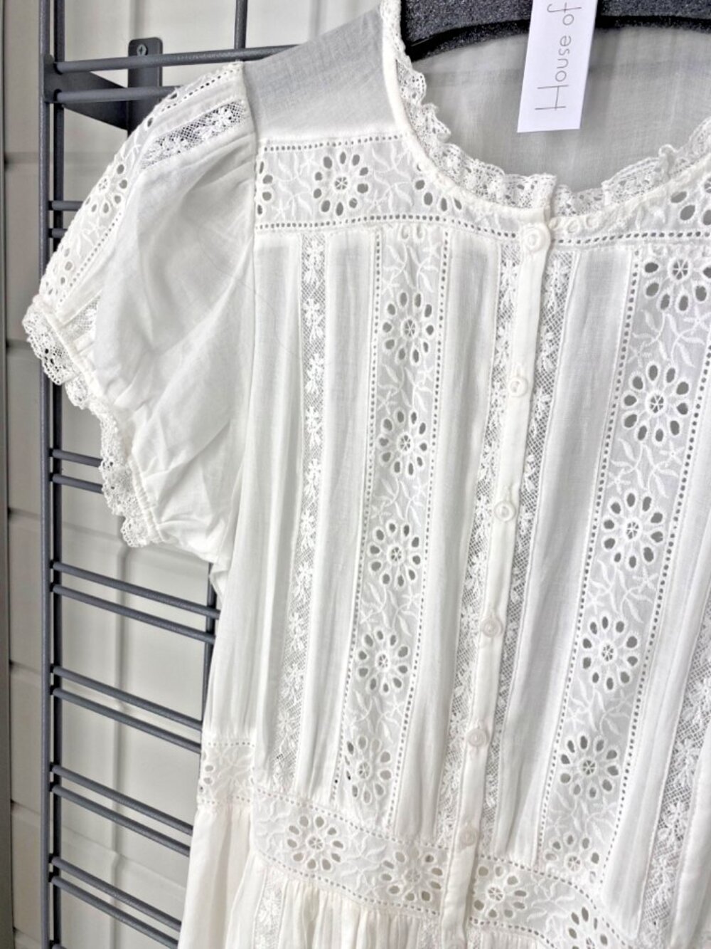 House of Harlow 1960 White embroidered lace cotton short sleeve Midi Dress - Picture 2 of 4